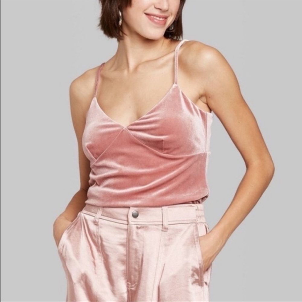 NEW Women’s Trendy Velvet Blush Pink Crop Top Camisole | Size Large
